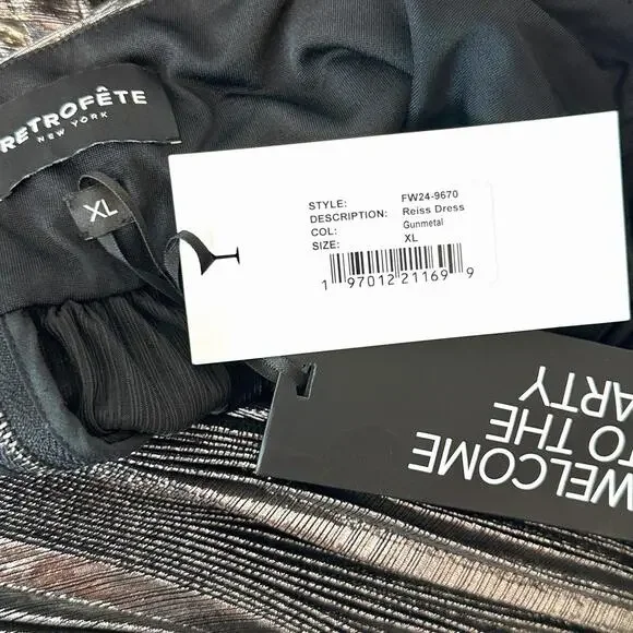 $798 Retrofete Reiss Dress Silver Lame Pleated Halter Cape Designer Dress XL